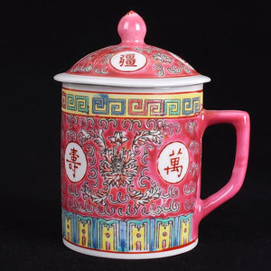 Traditional Chinese Jingdezhen Ceramic Blue and White Porcelain Mug Red/Blue/Yellow Tea Cup with Lid Drinkware 300ml